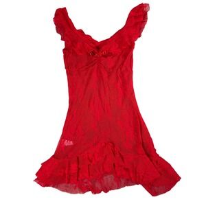 Leg Avenue Y2K Vintage Red Floral Lace Ruffle Babydoll Chemise Lingerie M / L